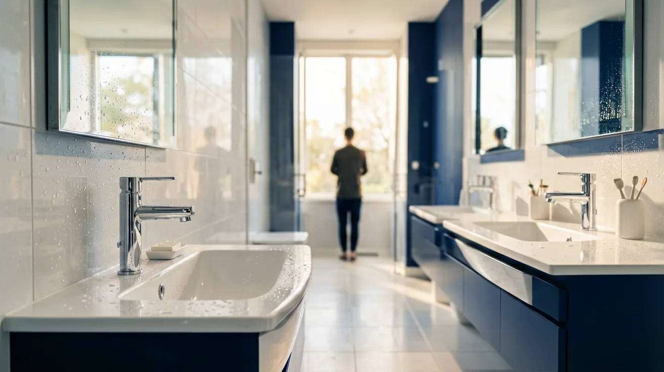 Heller, frisch gereinigter Flur einer Pflegeeinrichtung mit Handlauf an der Wand und Tageslicht