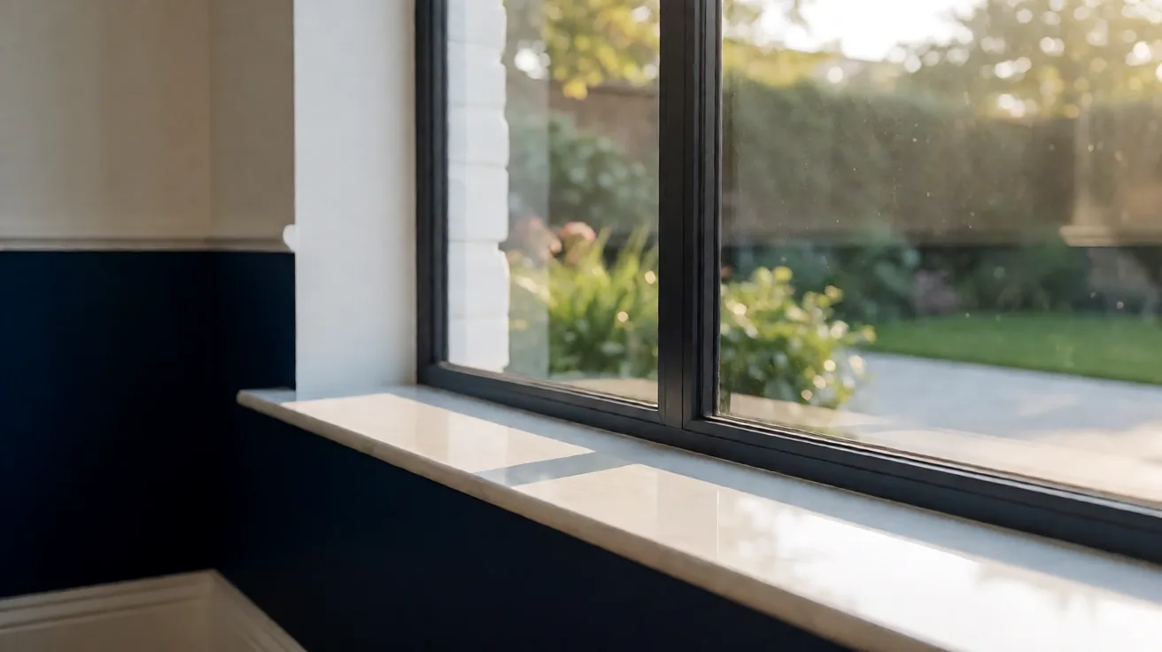 Glasreiniger reinigt frühmorgens das große Schaufenster eines Ladengeschäfts